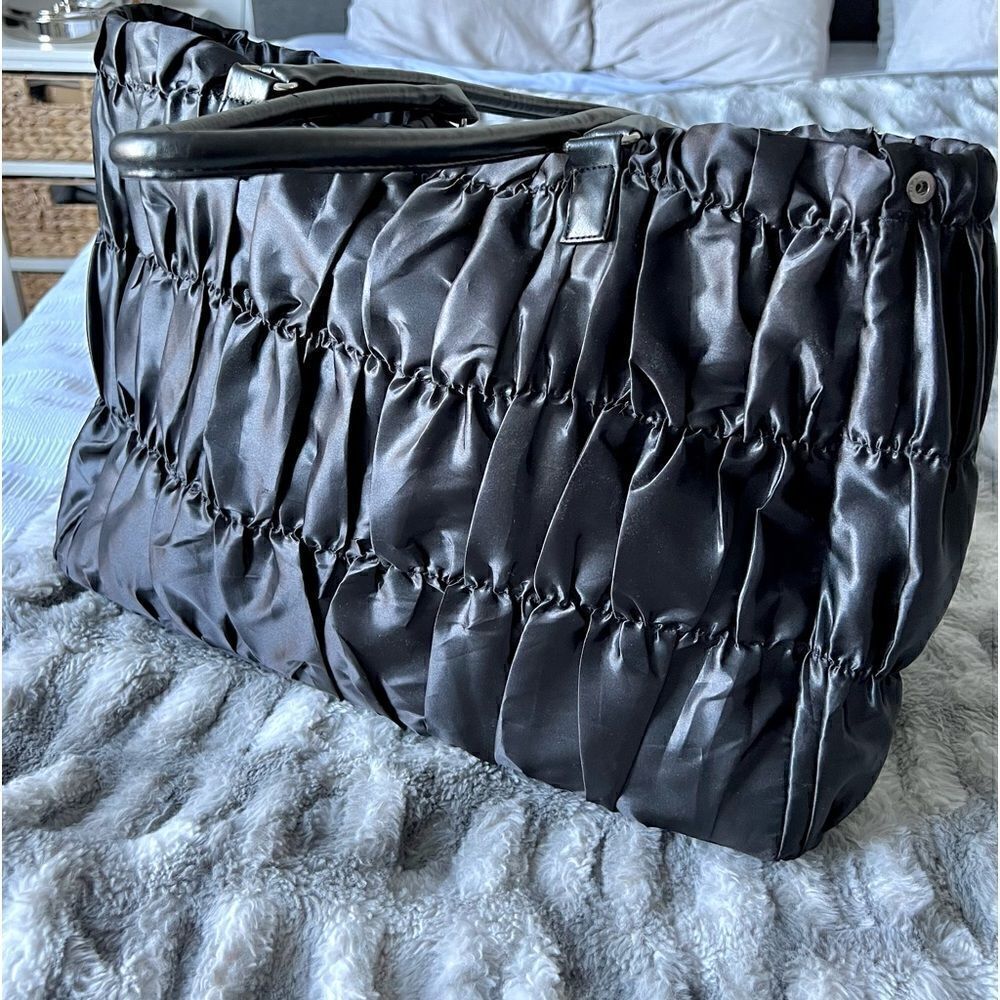 iON Handbag Black Satin Ruched Shoulder Bag